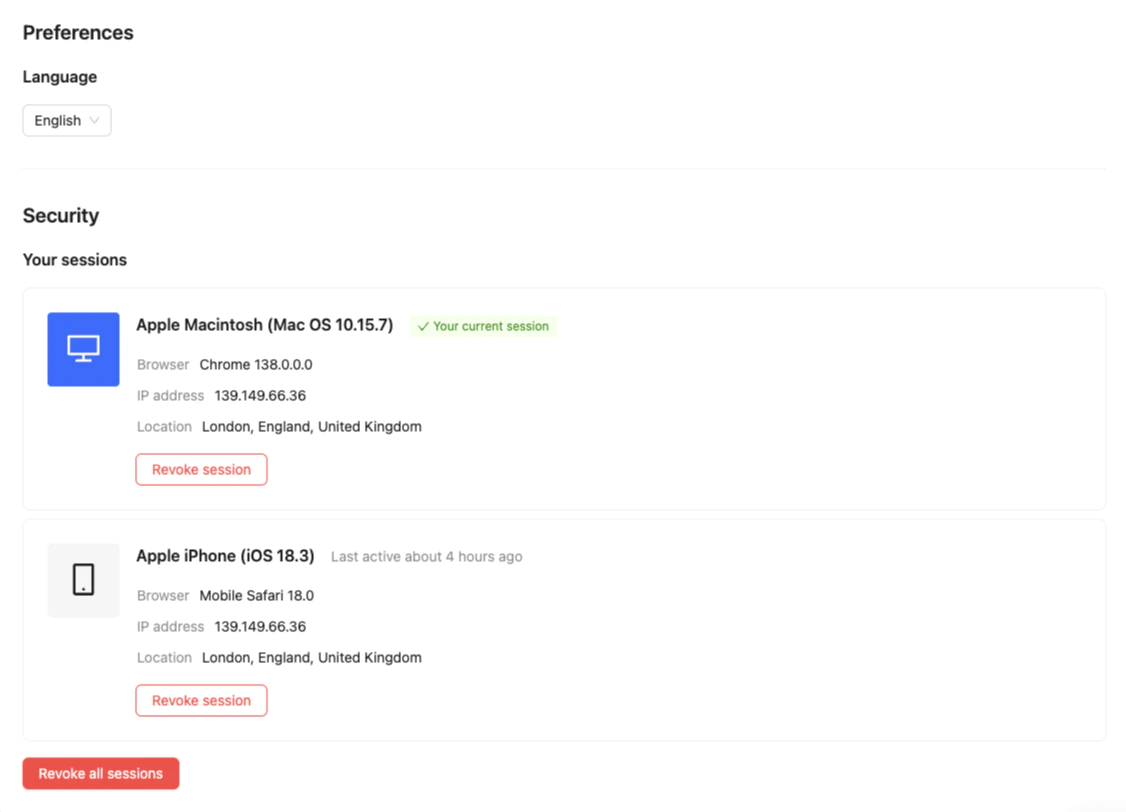Screenshot – Session List