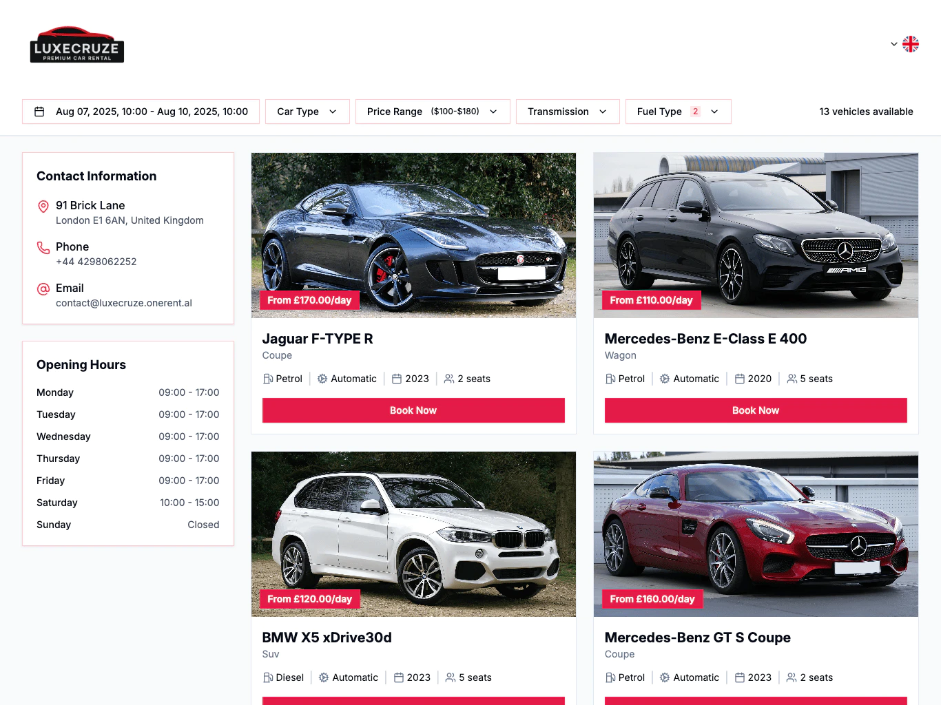 Screenshot – Customer Booking