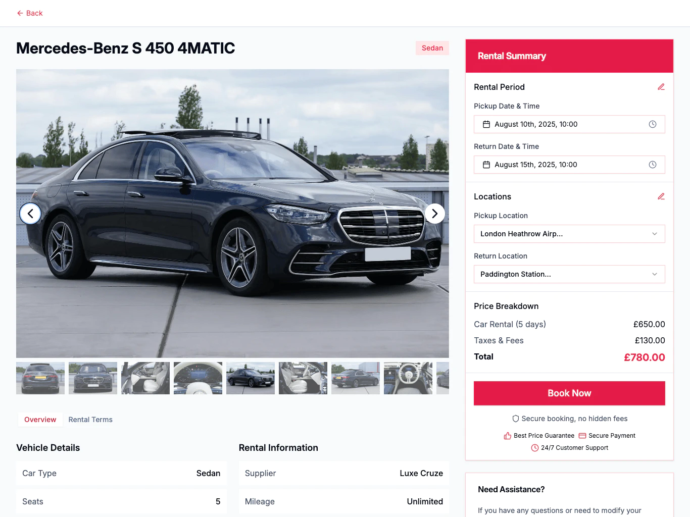 Screenshot – Customer Booking