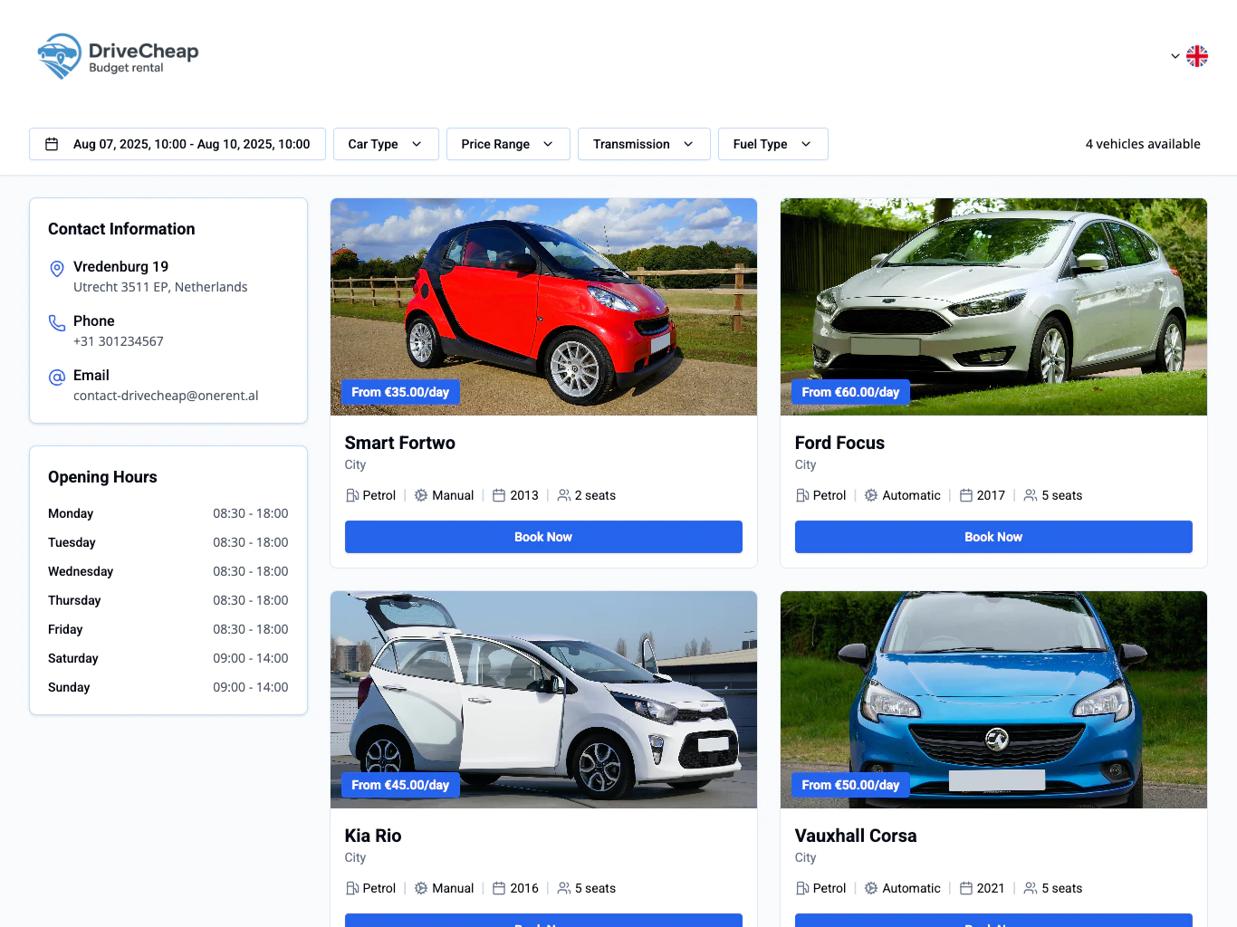 Screenshot – Customer Booking