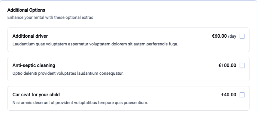 Screenshot – Reservation Add‑Ons