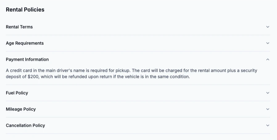 Screenshot – Rental Policies