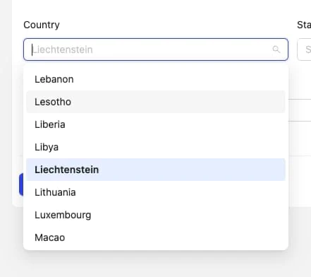 Screenshot - Country Selection